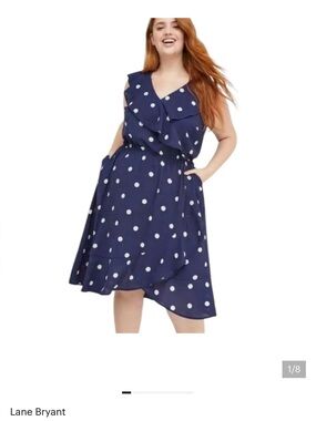 Lane Bryant Size 20 Navy Polka Dot Ruffle Midi Dress
